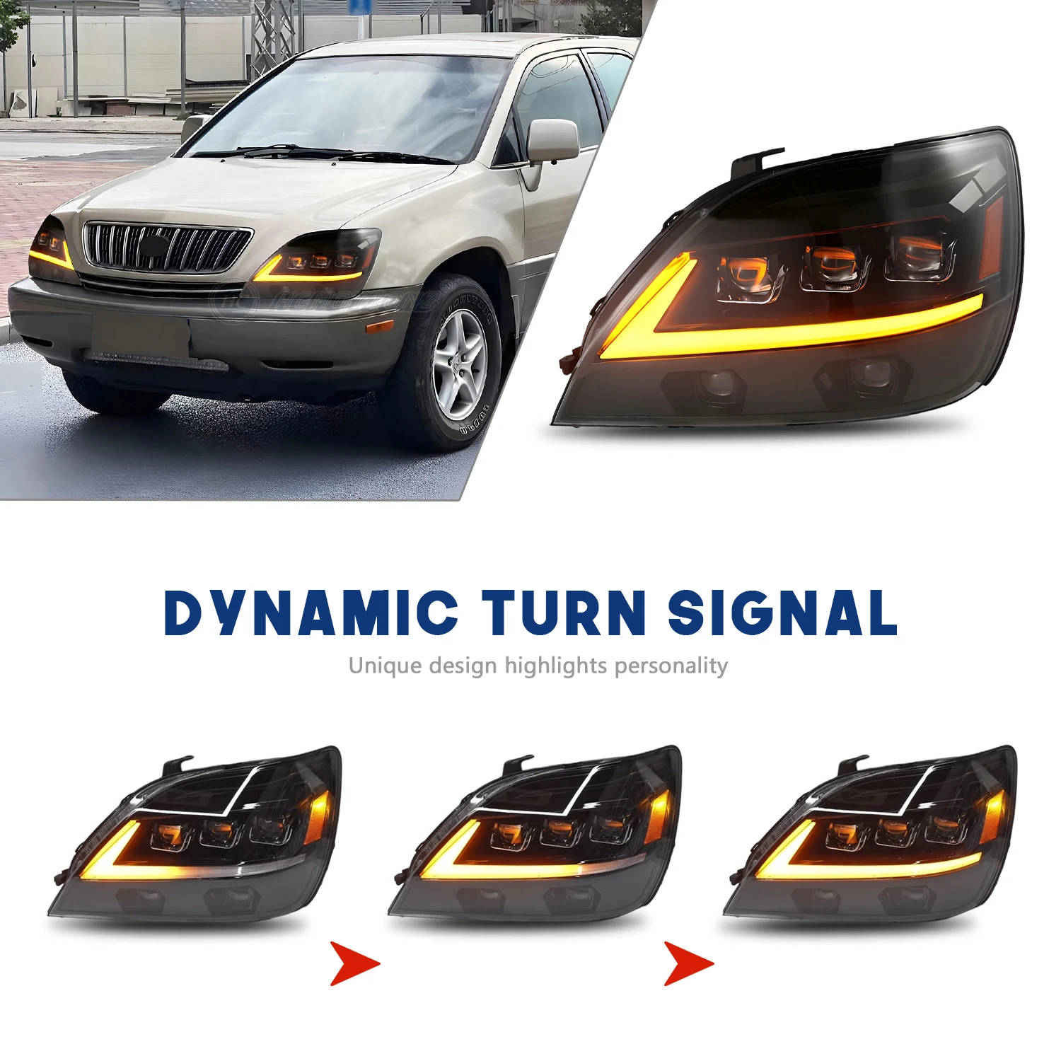Phares de voiture pour Lexus RX330 1998-2002 1ère génération 350 400h DRL démarrage Animation LED feux avant assemblage américain Expédition