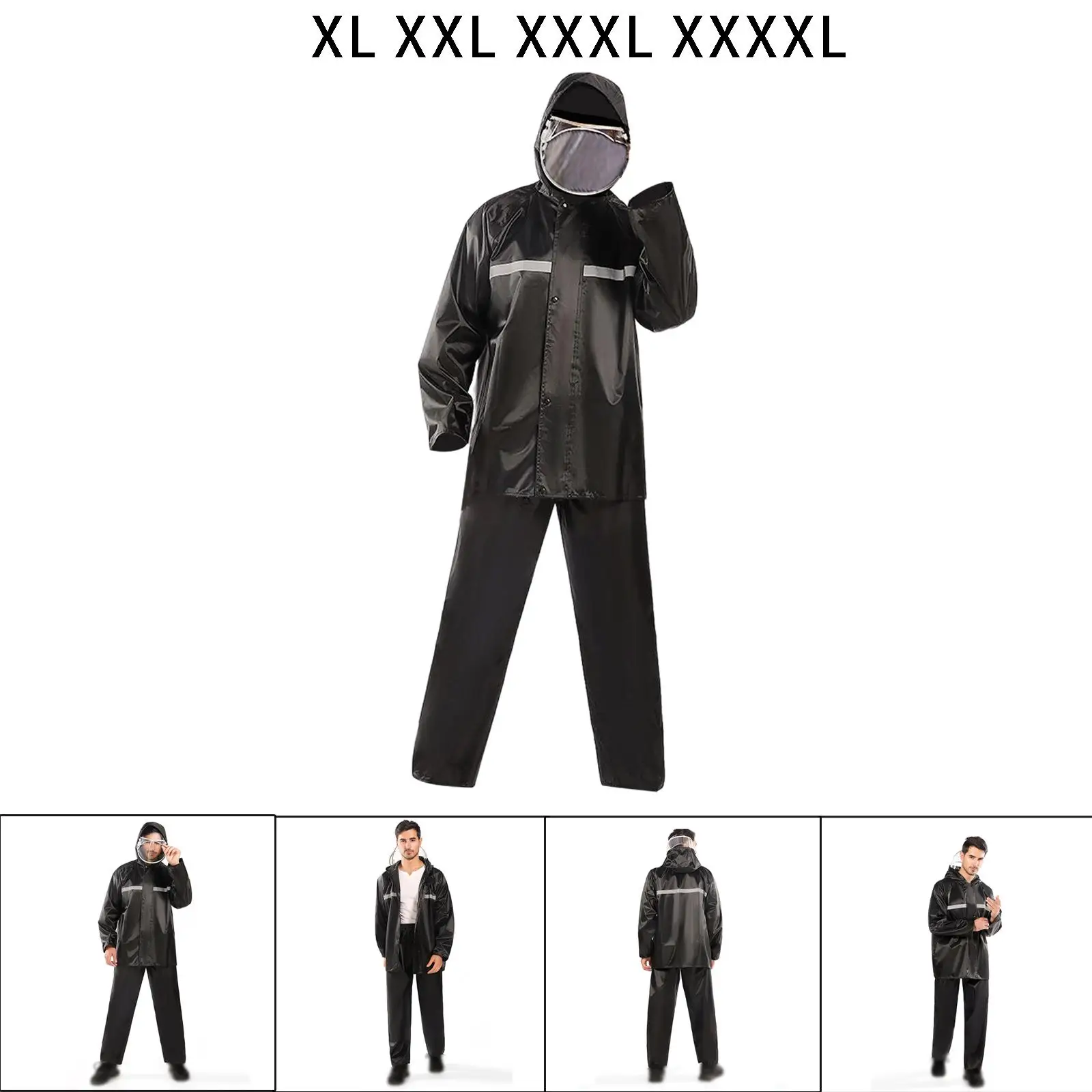 Raincoat Suit Impermeable Waterproof Reflective Strip Men Women Rain Cover Hooded Motorcycle Poncho Rainwear Hiking Fishing