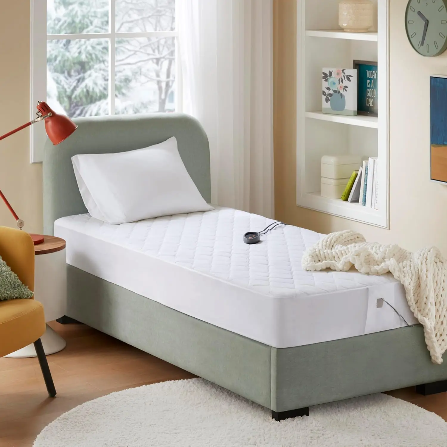 

Наматрасник из смеси хлопка с подогревом и 5 настройками нагрева, глубокий карман, подходящий для двуспальной кровати XL, белый