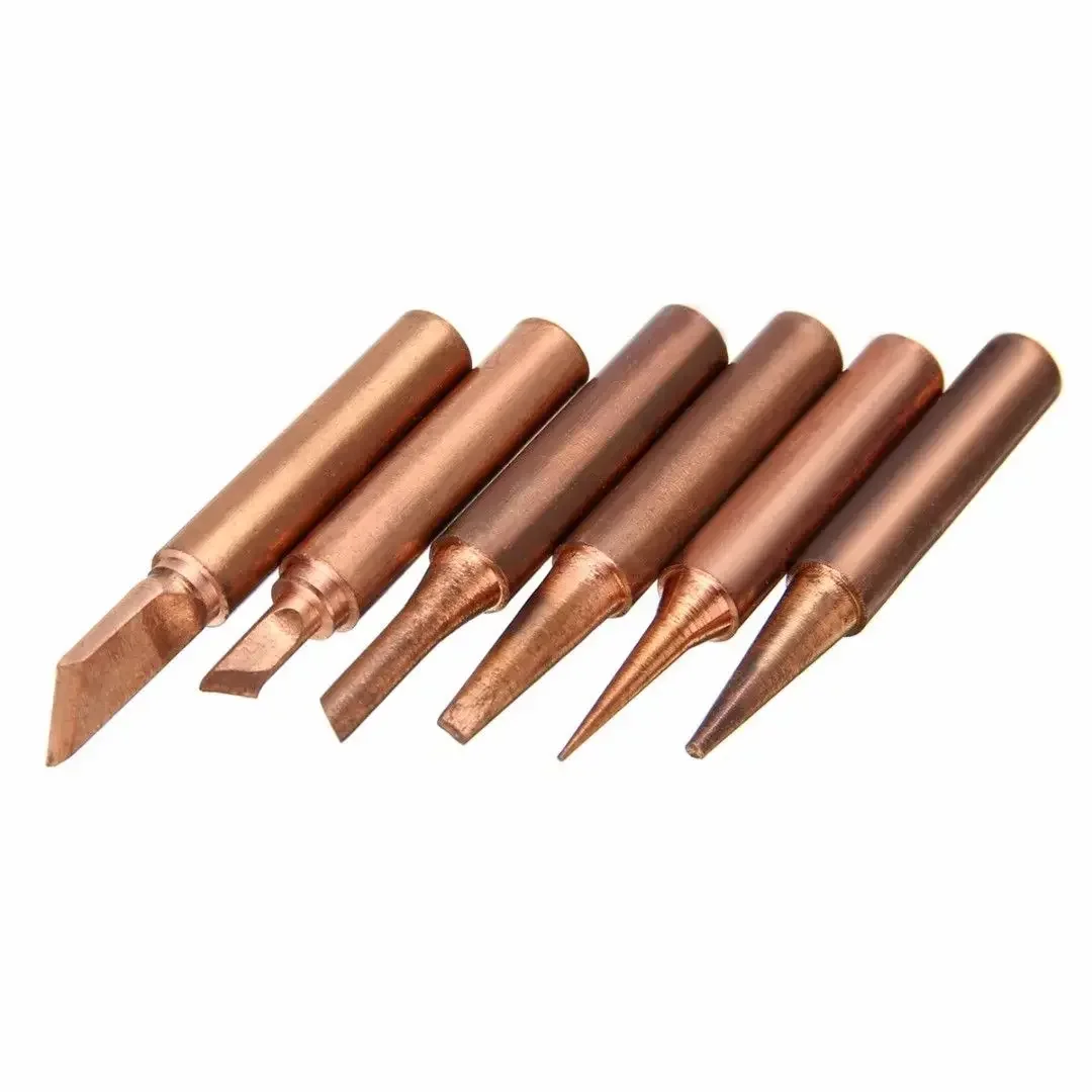 6pcs Soldering Tips Copper Solder Iron Tips Lead Free Soldering Welding Tool Set For 936 937 938 969 8586 852D Soldering Station