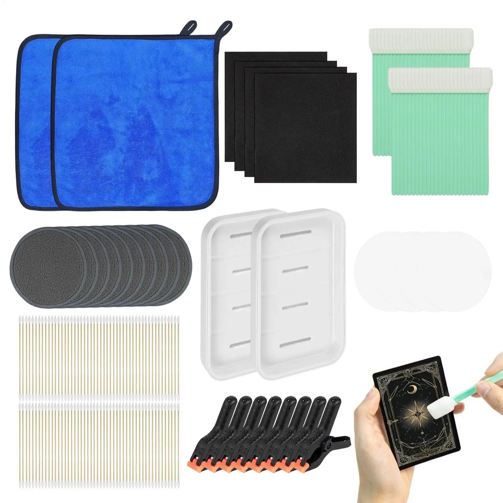 

Card Care and Cleaning Kit, 8-in-1 Card Cleaning and Flattening Kit, includes a clamp and EVA shaping foam, for certified cards