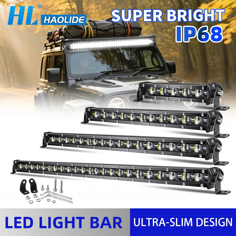 HAOLIDE 6D Super Slim 7-50inch LED Light Bar 6000K White Light Fog Lamp Work Light Super Bright for Car Motorcycle off-road use