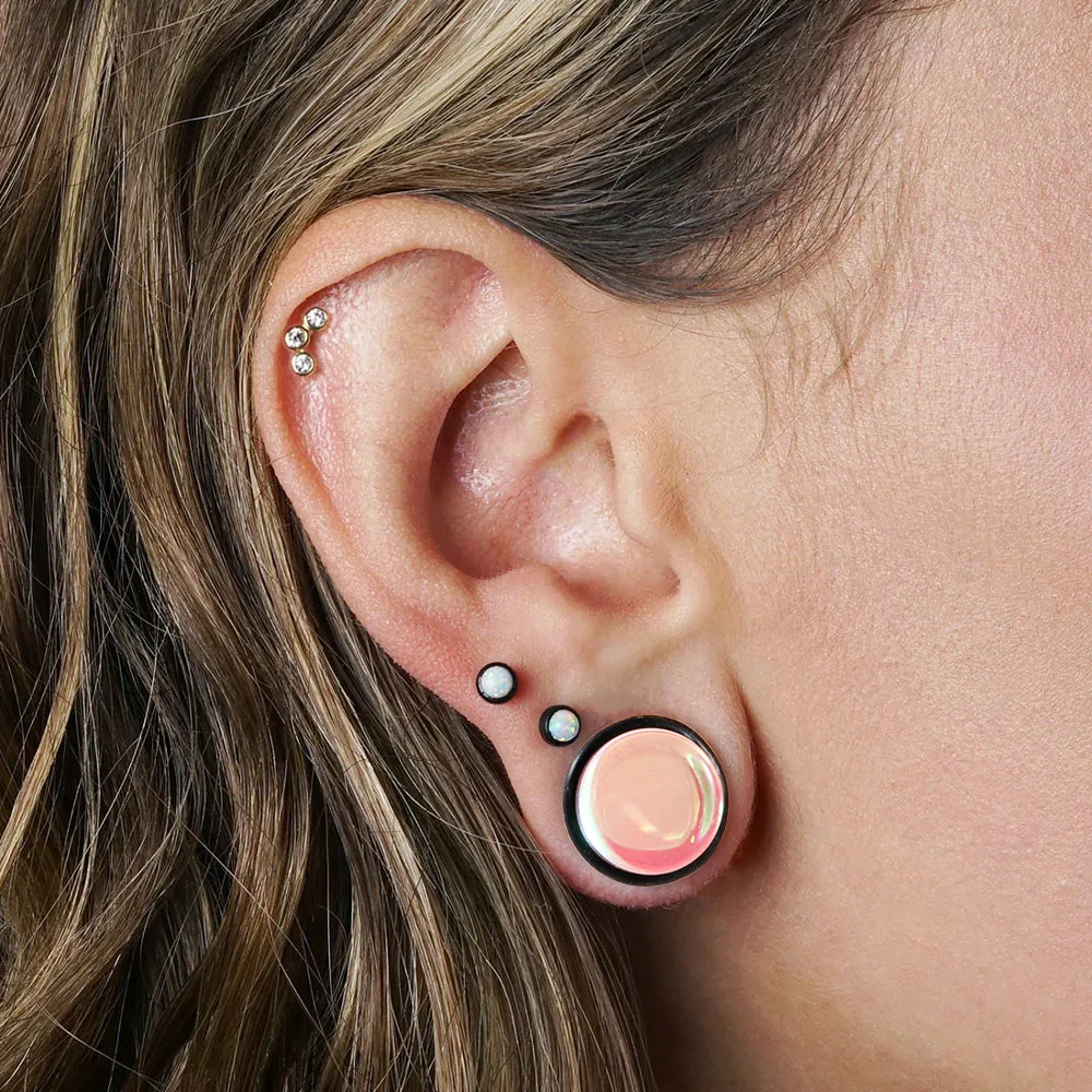 Solid Glass Ear Plug Double O-Ring Ear Gauge Tunnel AB Inlay Ear Expander Stretcher Earlobe Stretching Body Piercing Jewelry