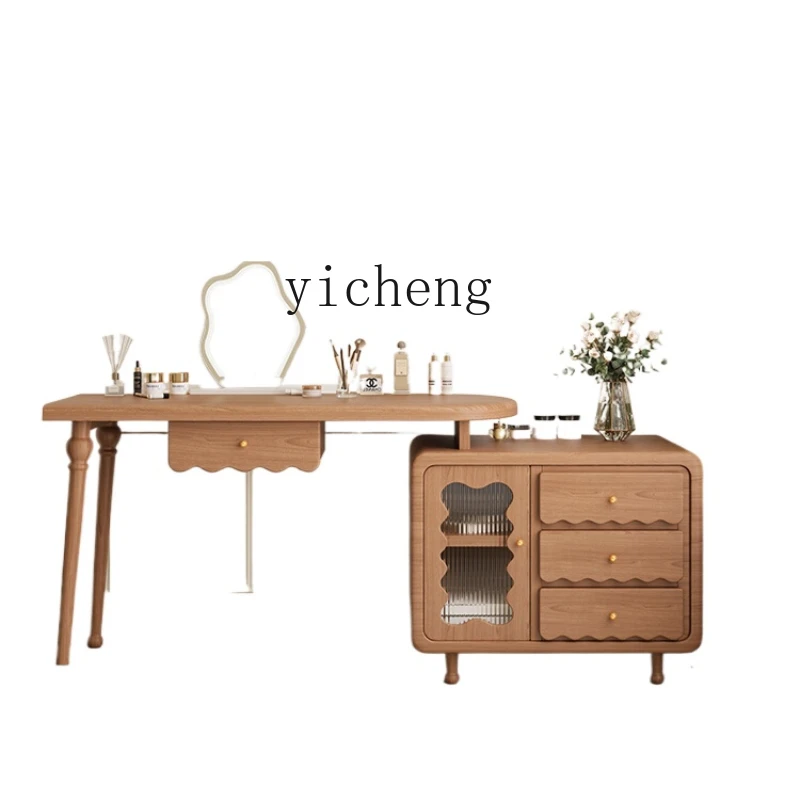 

Solid Wood Dresser Chest of Drawers Integrated Bedroom Simple Mid-Ancient Style Small Apartment Retractable Makeup Table