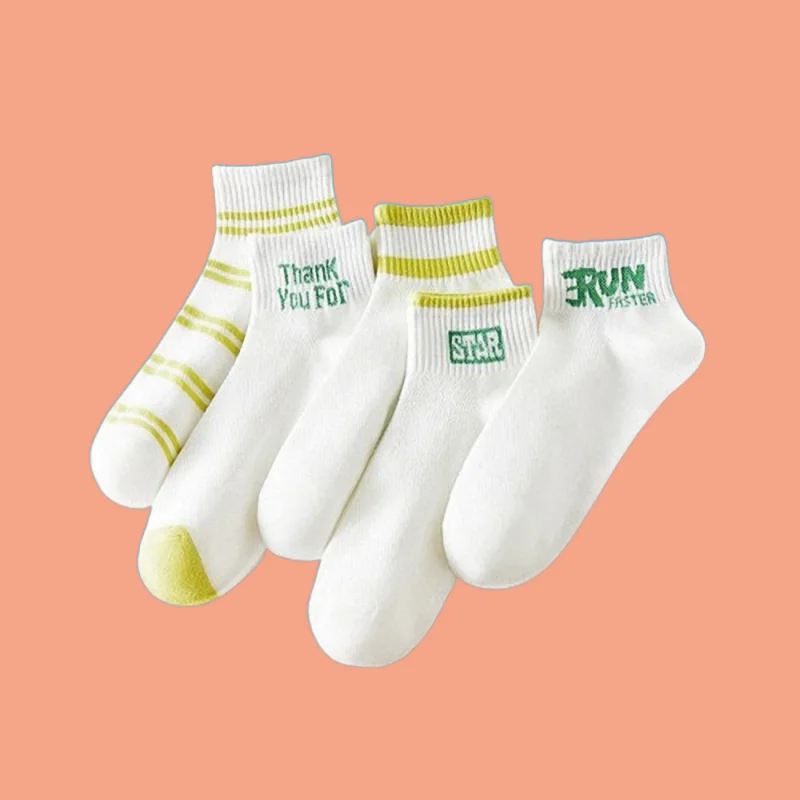 5/10 Pairs New High Quality Green Autumn Short Casual Socks Small Fresh Sports Style All-match Milky White College Style Socks