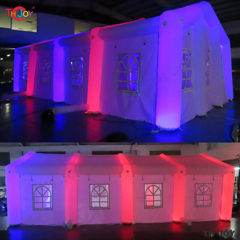 대형 인플레이터블 텐트 화이트 웨딩 파티 텐트 옥스포드 내구성 강한 대형 인플레이터블 마키 텐트 LED 조명 포함