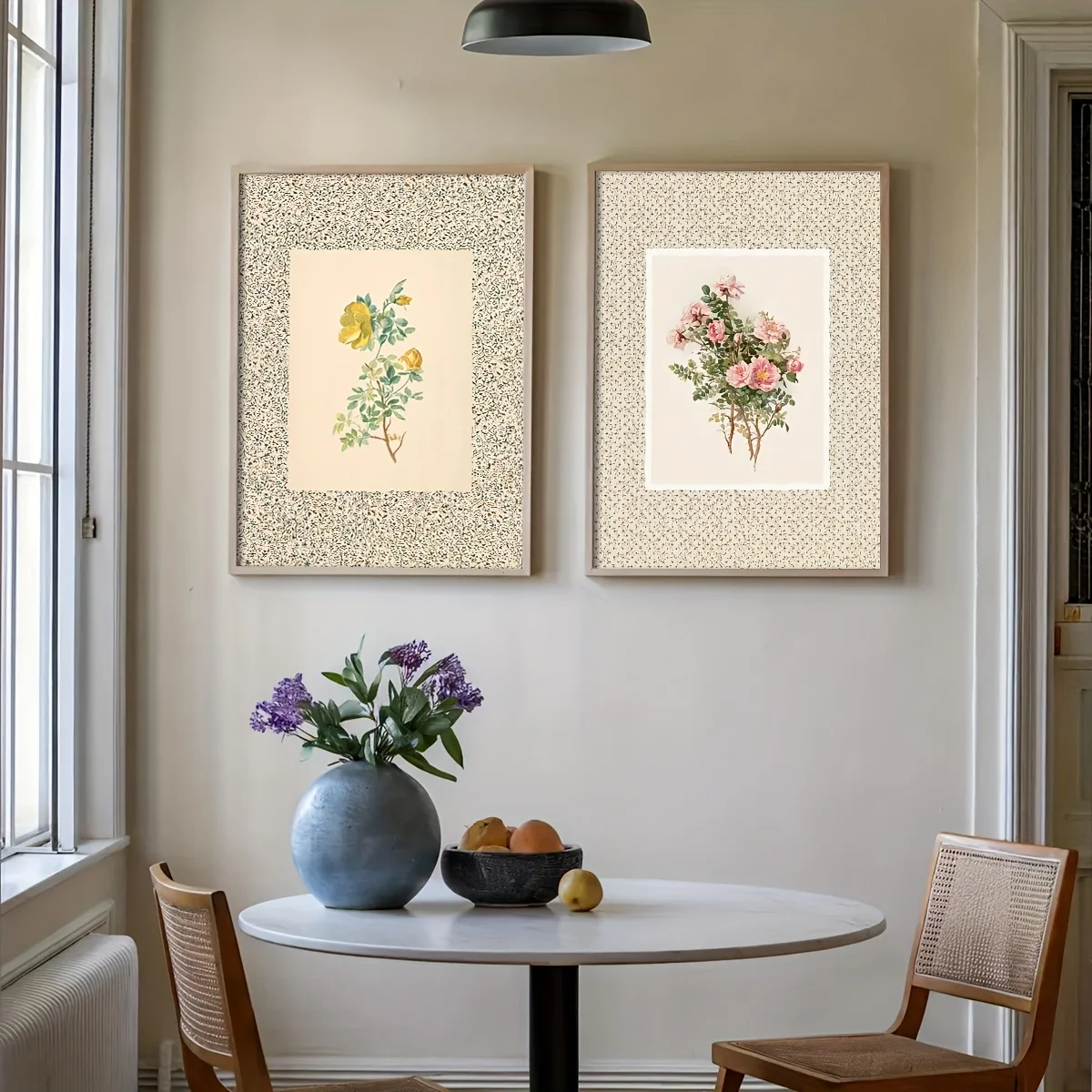 2pcs French Cottage Botanical Art Print Soft Pink Yellow Green Floral Wall Paintings Vintage Flower Blooms Decor Gift Poster