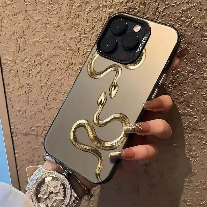 Creative Golden Snake Case for iPhone 16 15 14 13 12 11 Pro/ Max/Plus shock-proof rear cover anti-fall