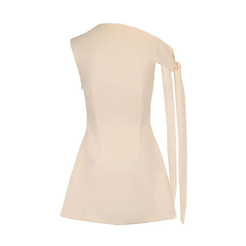 فساتين نسائية جديدة على شكل حرف a صيفية ملابس خروج بشريط وياقة منحرفة فستان ضيق غير رسمي متين مثير بدون أكتاف فساتين محبوكة