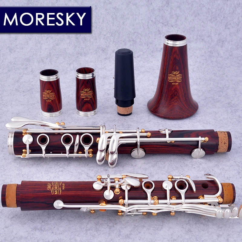 MORESKY Professional Cocobolo Clarinet A Tune 17 Keys Silver Plated Klarinet In La MA69