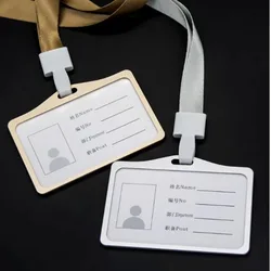 Horizontal Metal Aluminum Id Badge Card Holder Office Exhibition Working Card Name Tag With Neck Lanyard