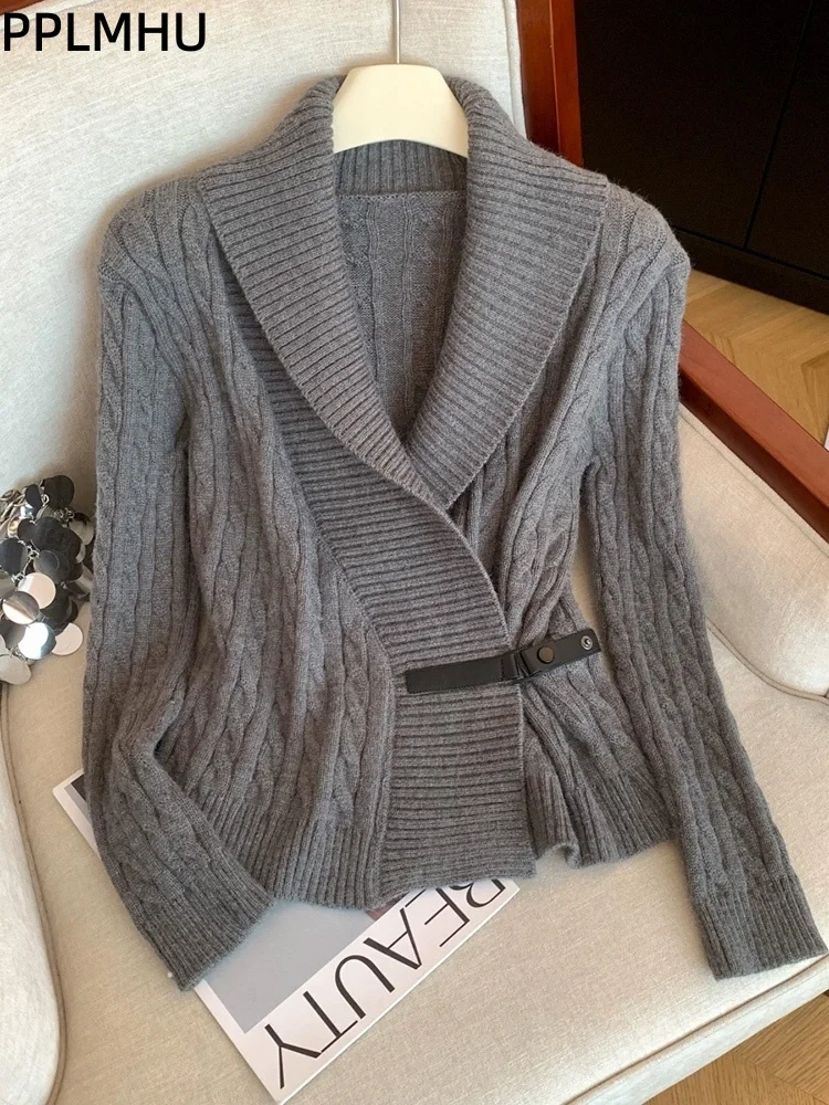 

V-Neck Baggy Turn-Down Collar Knitted Cardigan Women's Casual Soft Long Sleeves Sweater Fashion Loose Warm Knitwear Sueter