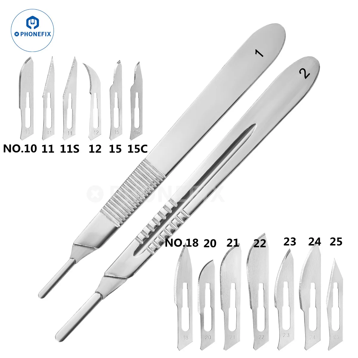 11# 15# 18# 23# 25# Carbon Steel Surgical Blades Sterile Scalpel Knife Blades Phone Mainboard PCB SMD Repair Surgical Knife Kit