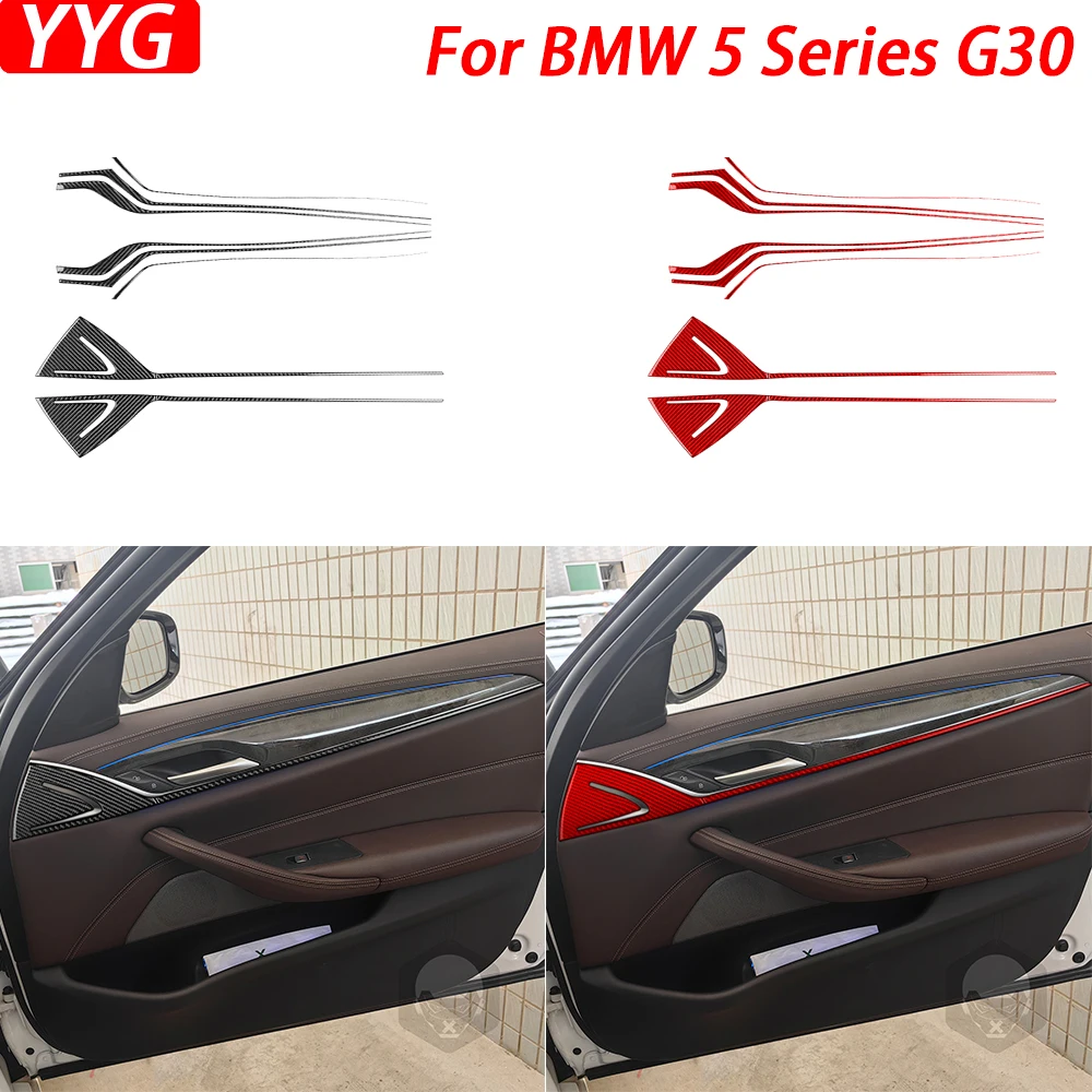 

Внутренняя дверная панель из углеродного волокна для BMW 5 серии G30 2016-2022, декоративные полосы, аксессуары для украшения интерьера автомобиля, наклейка