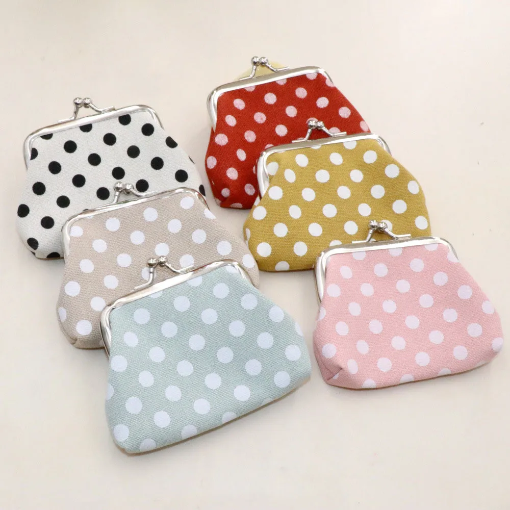 Women Mini Coin Purse Creative Dot Canvas Hasp Clutch Bag Small Wallet Simple Multifunctional Portable Lipstick Key Storage Bag