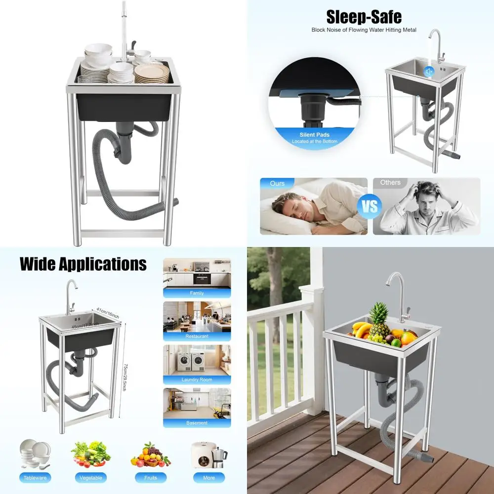 

Коммерческий набор кухонной мойки с одной чашей из нержавеющей стали и смесителем для ресторана и дома, использования в помещении и на открытом воздухе