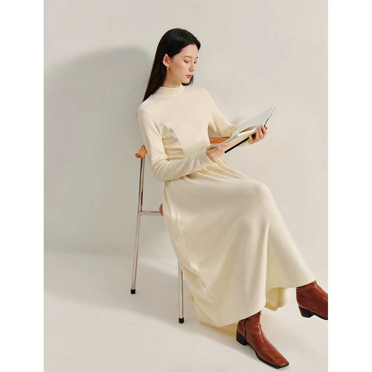 Inman roupa interna gola alta camada base vestido 2025 inverno feminino nova versátil malha manga longa saia longa