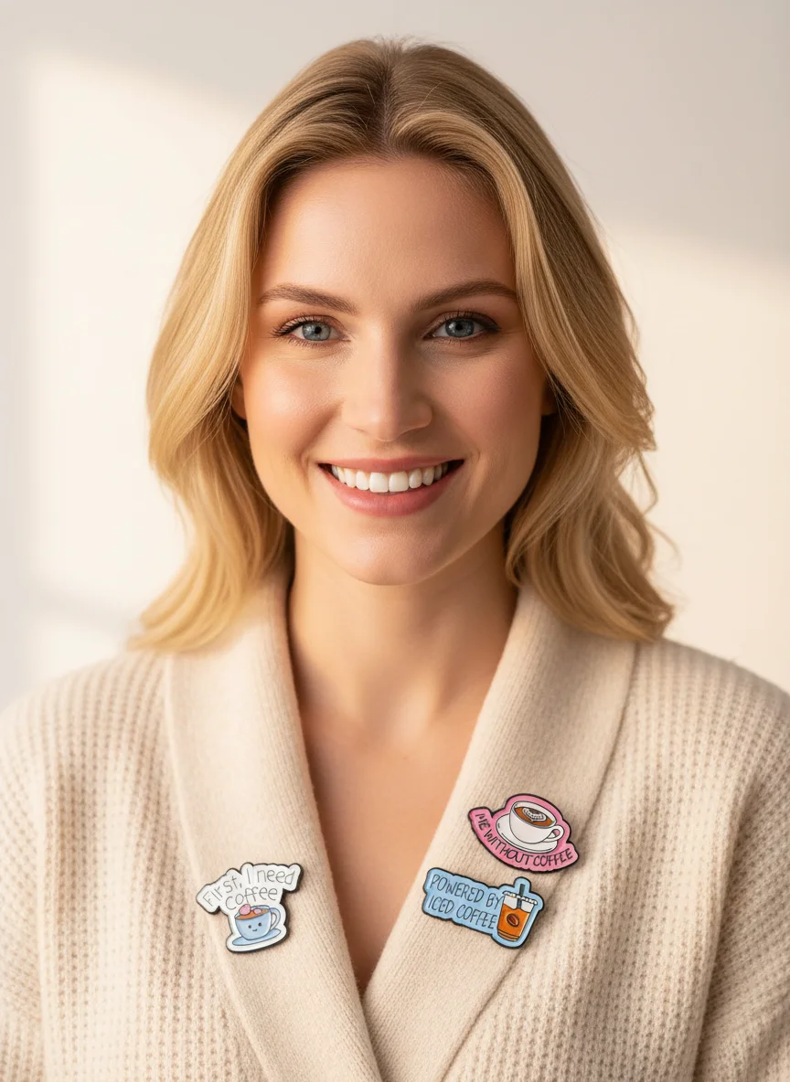 4 Styles First Need Coffee Story Series Letter Pins Letter Powered By Iced Coffee Design Enamel Brooches