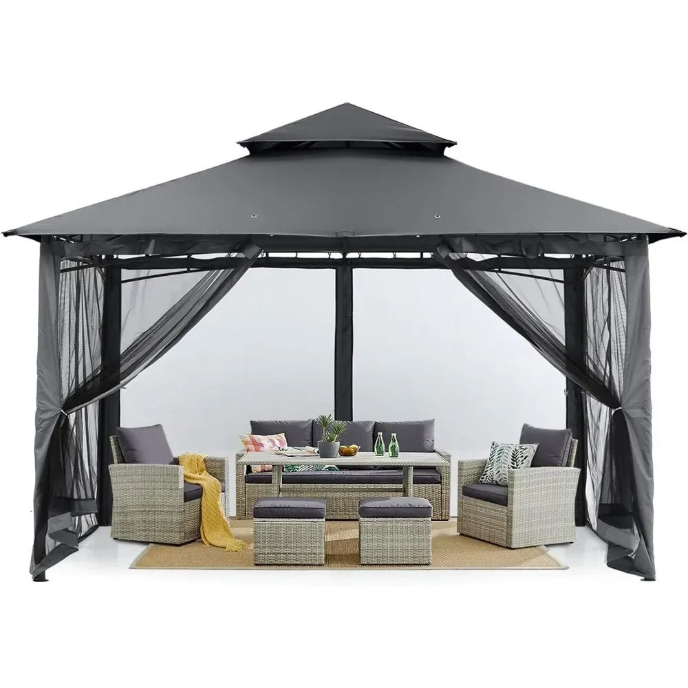 8x8 Gazebo, Garden Gazebos For Patios With Stable Steel Frame And Netting Walls