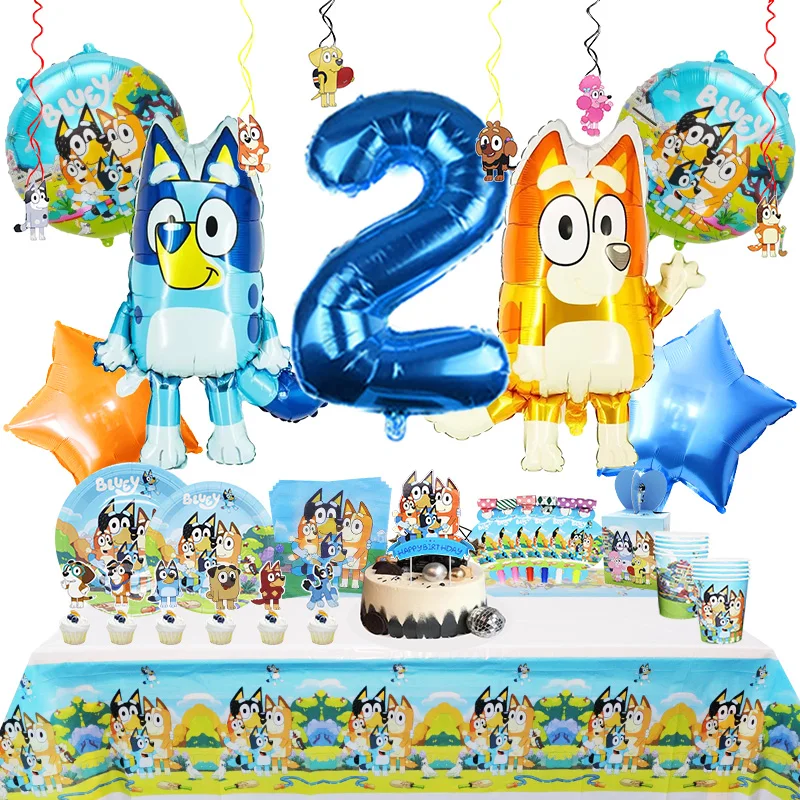 New Bluey Birthday Party Decoration Bingo Latex Balloon Aluminum Film Balloons For Kids Event Supplies Banner Backdrop Plate Cup