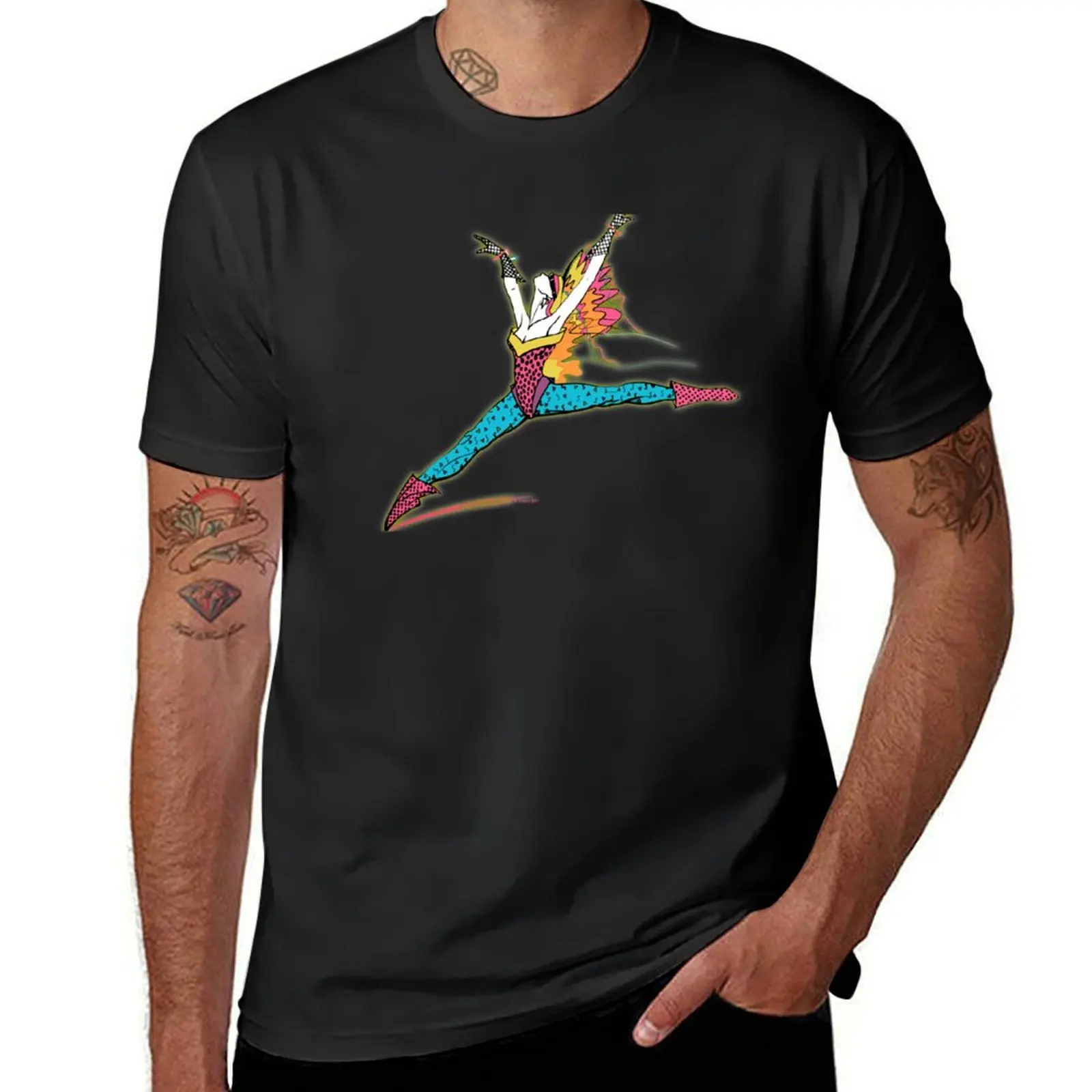 Neon Disco Flash Dancer With Black Background T-Shirt sports fans funnys mens tall t shirts