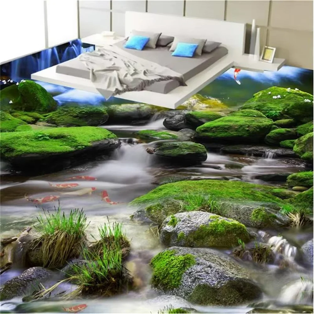 Customize any size photo wallpaper creek waterfall rock landscape 3D обои home floor decoration flooring self adhesive wallpaper