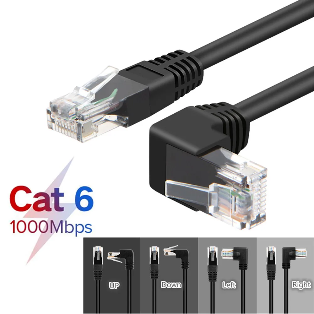 Cable RJ45 26AWG CAT6 UTP en ángulo lateral en forma de L RJ45 Cable de conexión en forma de Cable Ethernet CAT5 Cable Lan Gigabit CAT6 codo 1m 2m 3m