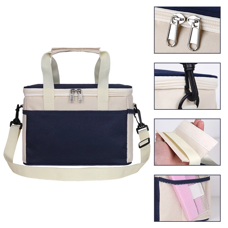 Square Contrast Color Lunch Bag Outdoor Picnic Cooler Bags Waterproof Thermal Bento Bags with Strap Portable Ice Pack for School