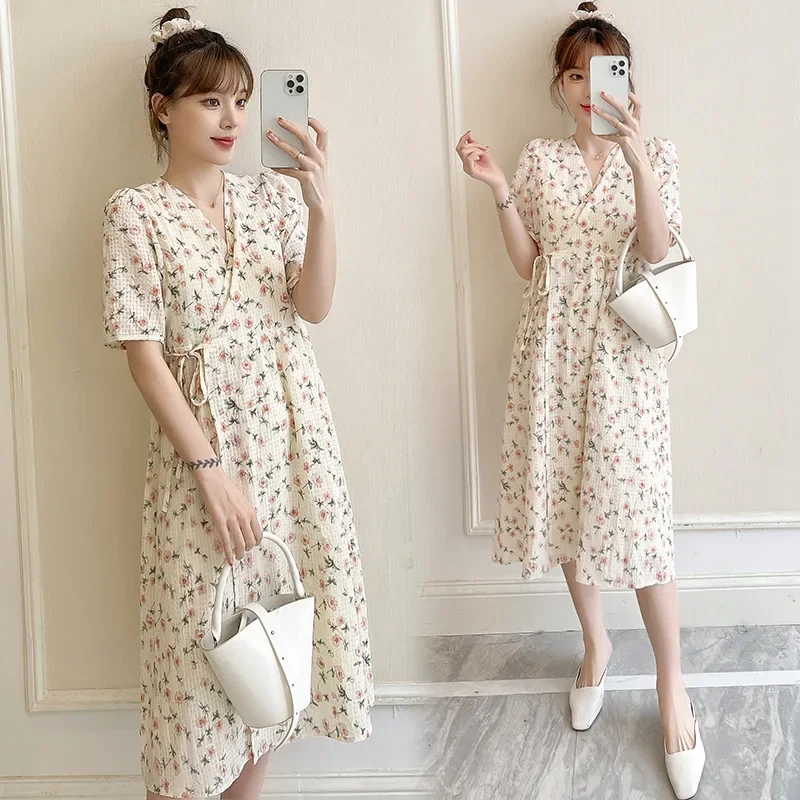 2022 Pregnancy Dress Photo Shoot Summer New French Wind Maternity Dress Versatile Fashion Soft WOMEN Prints Breathable Plus Size