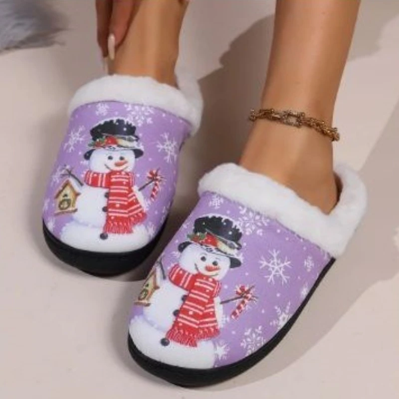 Christmas Party Fluffy Slippers For Women Men Winter Warm Shoes Soft Faux Fur Anti-slip Lovers Indoor Home Floor Cotton Slipper - Image 3