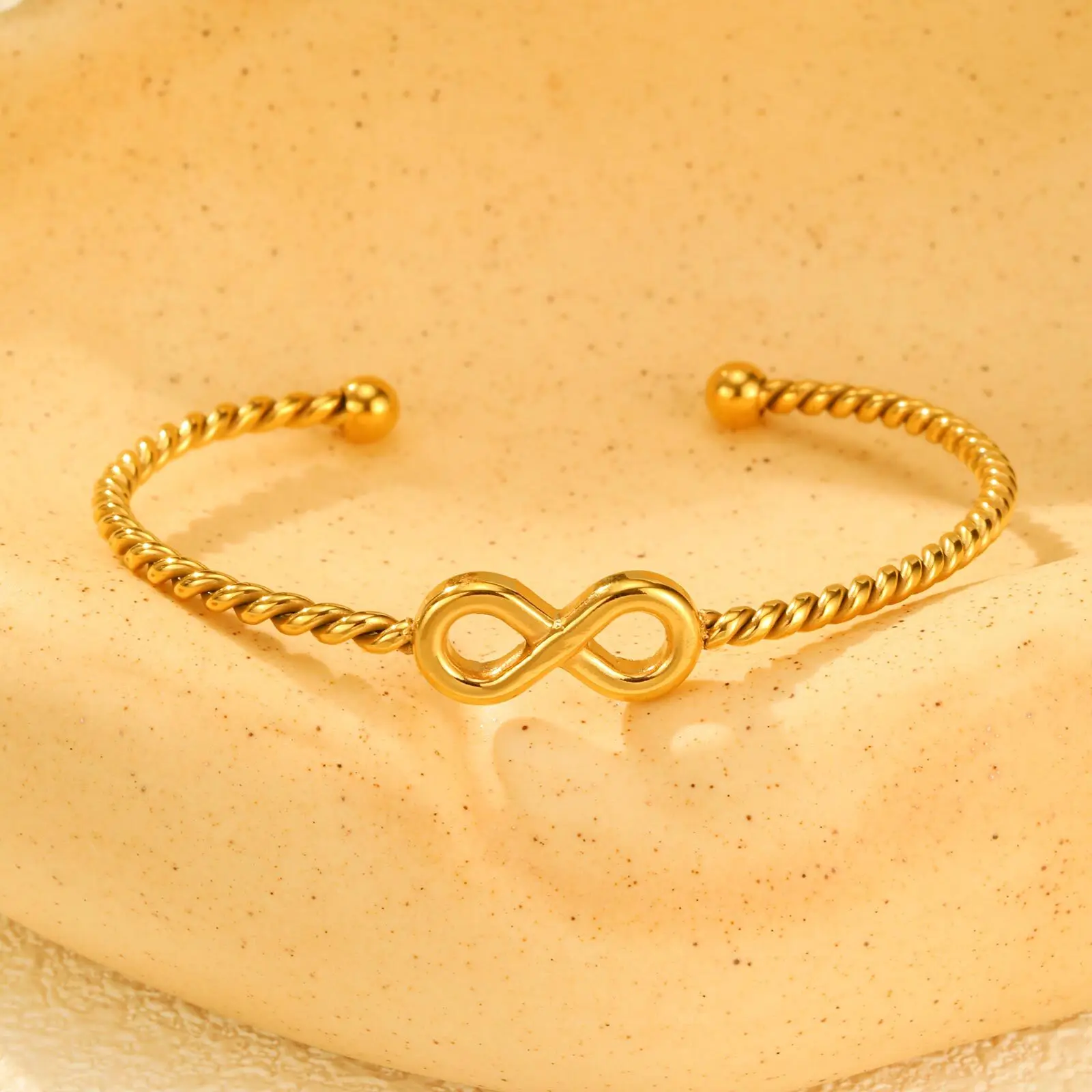 Vnox Love Women's Cuff Bracelet Bangles Gold Color Infinity Number 8 Twist Stainless Steel Statement Jewelry Gifts To Lover