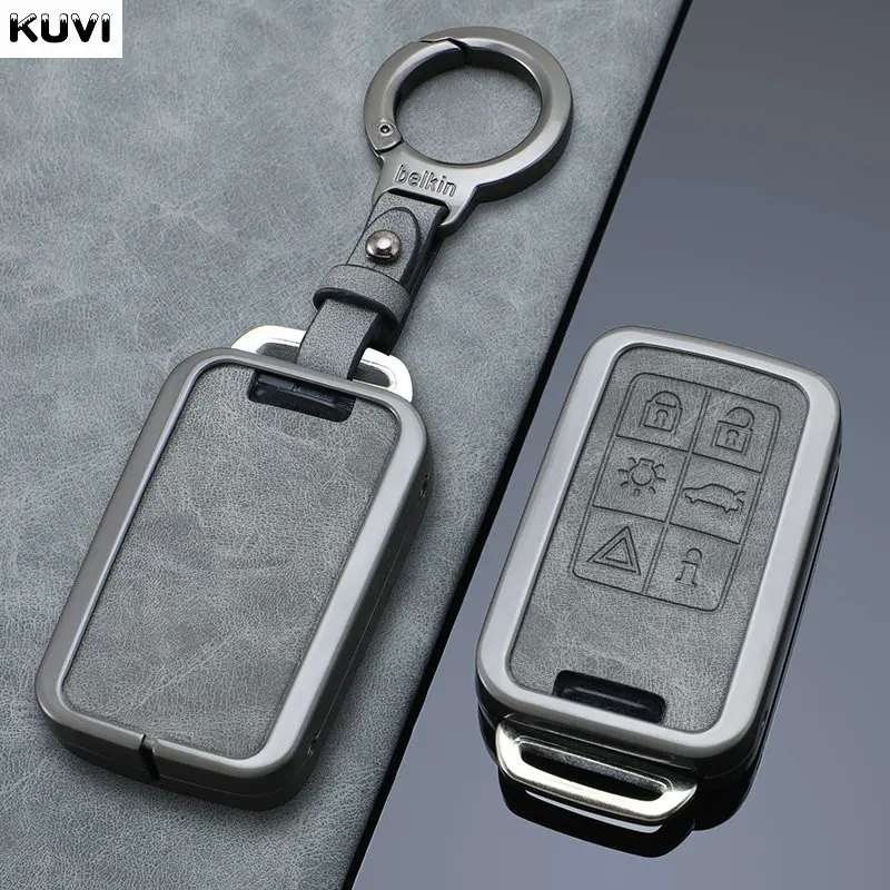 For Volvo S60L/XC60/S80L/V60/V40 Alloy Leather Smart Car Remote Key Case Cover Shell Protector Keychain Accessories