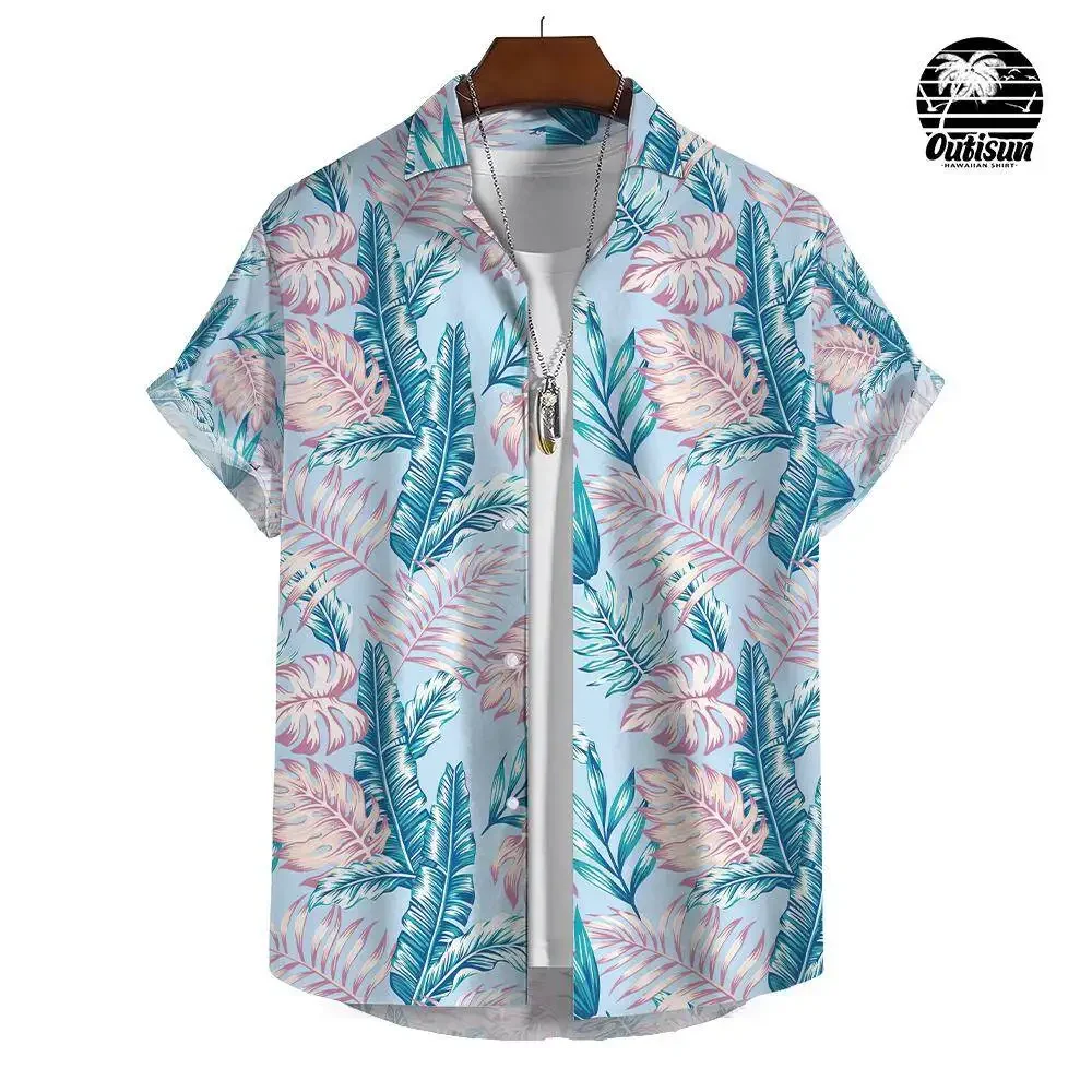 Hawaiian Rainforest Floral Print Shirt Men's Casual Short Sleeve Shirt Summer Beach Vacation Men's Shirt Oversized Tops