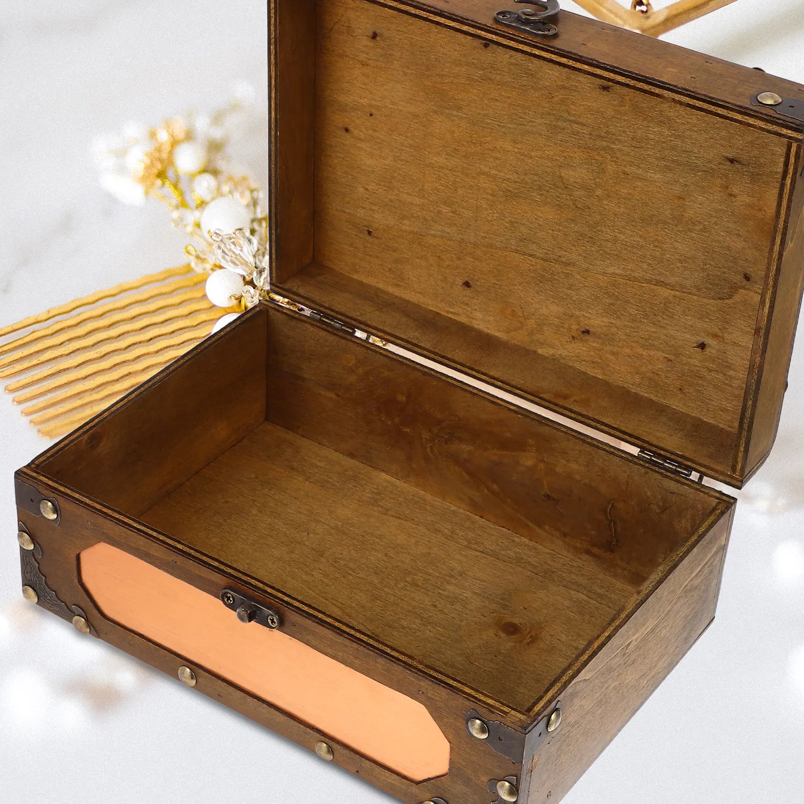 

Vintage Storage Box Wooden Treasure Chest Home Decor Keepsake Document Jewelry Organizer Safe Material Lockable