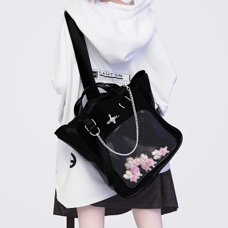 

Сумка Harajuku с цепочкой для гитары Ita, женская черная большая вместительная прозрачная сумка на плечо, женская сумка через плечо в японском стиле аниме