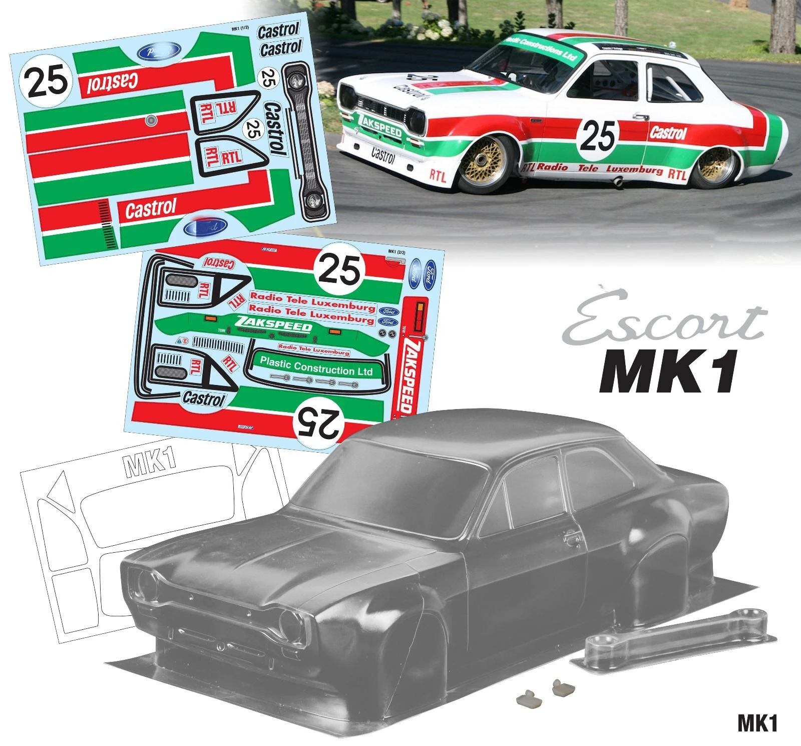 1/10 Escort MK1 RC PC ciało powłoki 190mm szerokość przezroczysty drift ciała powłoki z abażurem lustro dla 1/10 hsp hpi trax Tamiya