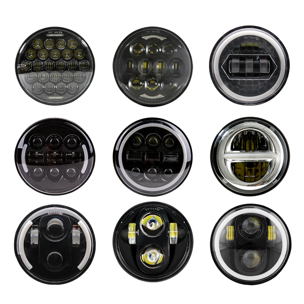 Faro delantero LED para motocicleta, luz de 3/4 pulgadas, Halo blanco, Ojos de Ángel DRL, para Dyna Sportster Softail, 5, 5,75\