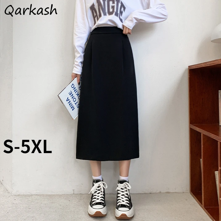 Skirts Women 5XL All-match Black Simple Solid Leisure Elegant Female Korean Style A-line Clothing Tender Classic Stylish Summer