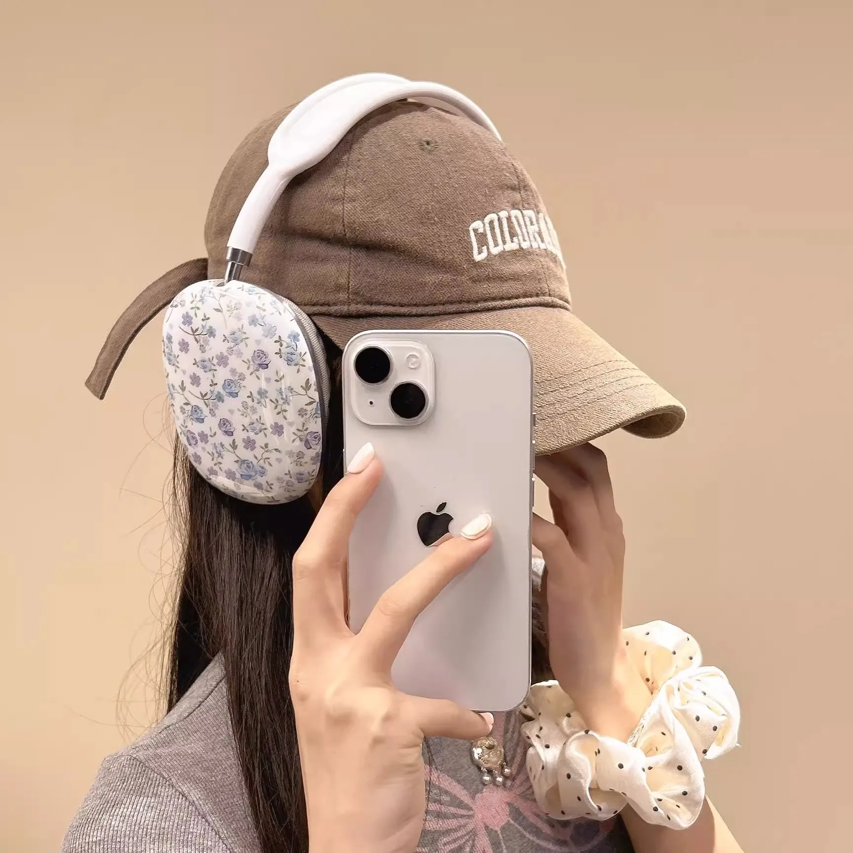 For AirPods Max Case Cute Pink Flower Custom Design Plant Floral Shock Buffer Headphones Cover for Girls Ladies Gift