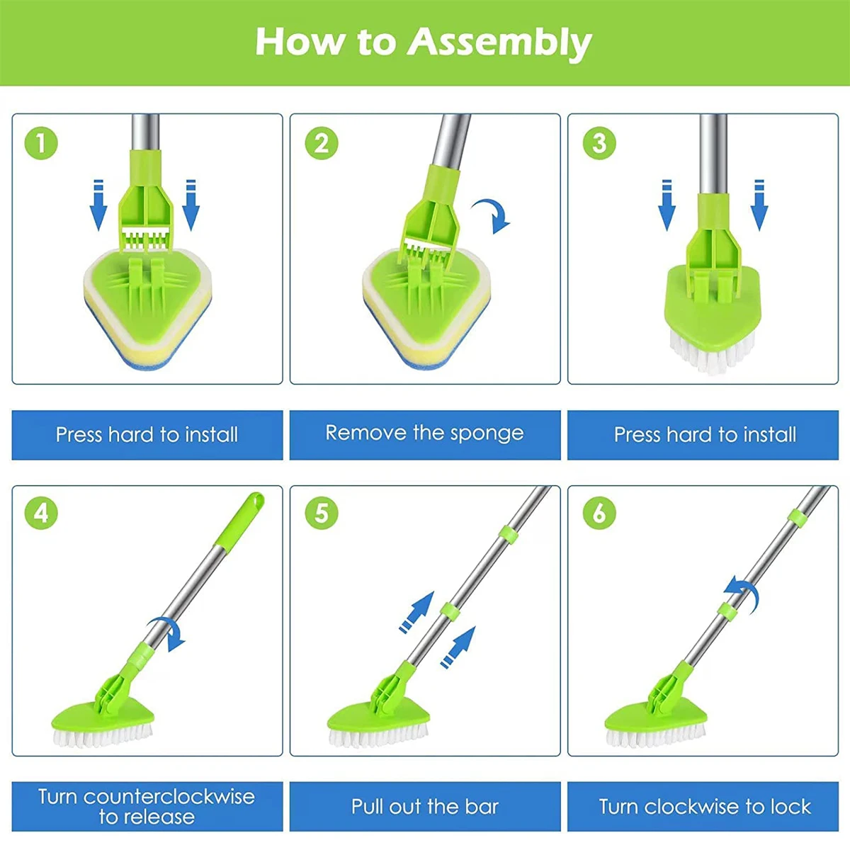 Scrub Cleaning Brush 3in1 Shower Cleaning Brush Tub Tile Scrubber Brush Extendable 180° Rotatable Bathroom Triangle Cleaning Mop