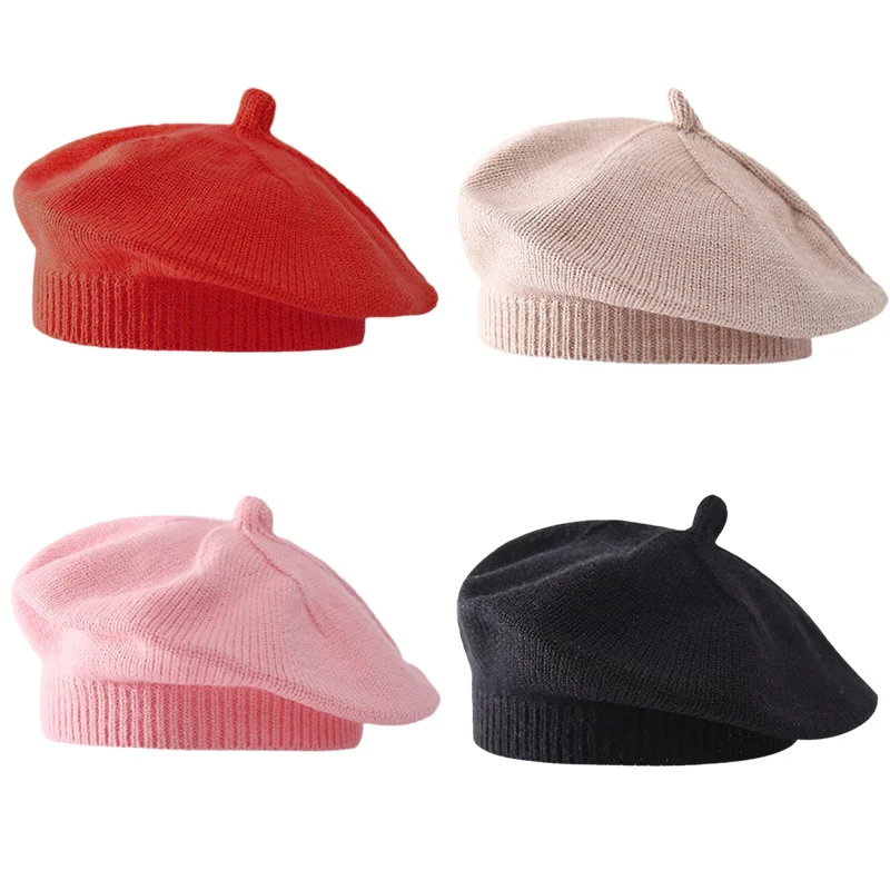 Candy Color Baby Beret Hat for Girls Autumn Winter Knitted Hat Sweet Infant Beanie Cap Fashion Kids Accessories 1-4 Years Old