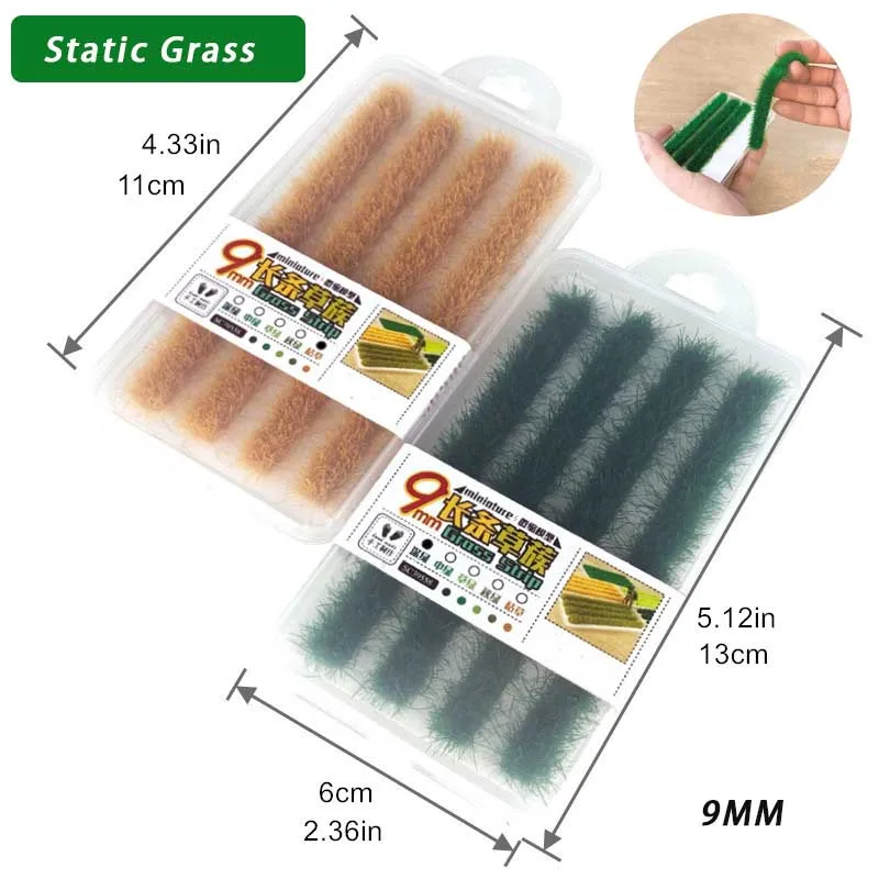 Height 9mm Static Grass Strip Miniature Cluster Tuft Model Making Kits Toys Military Scene Outdoor Materials for Diorama 1box