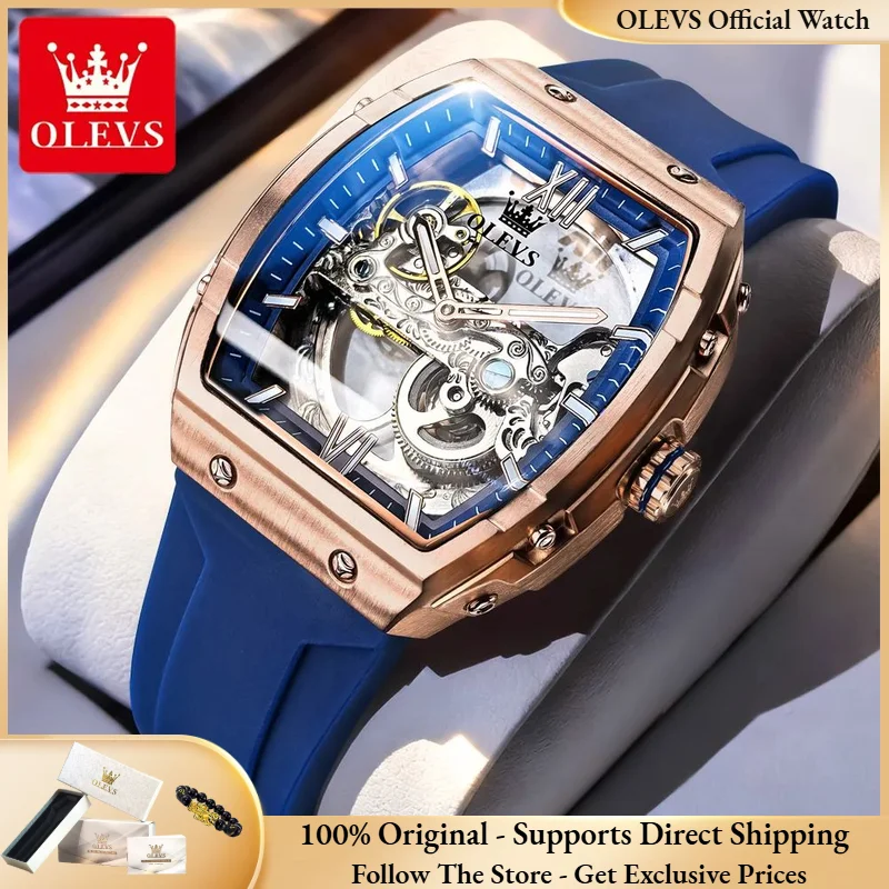 

OLEVS 6779, лучшие роскошные мужские механические часы, ведро для вина со скелетом, водонепроницаемые светящиеся часы, силиконовые деловые мужские автоматические часы