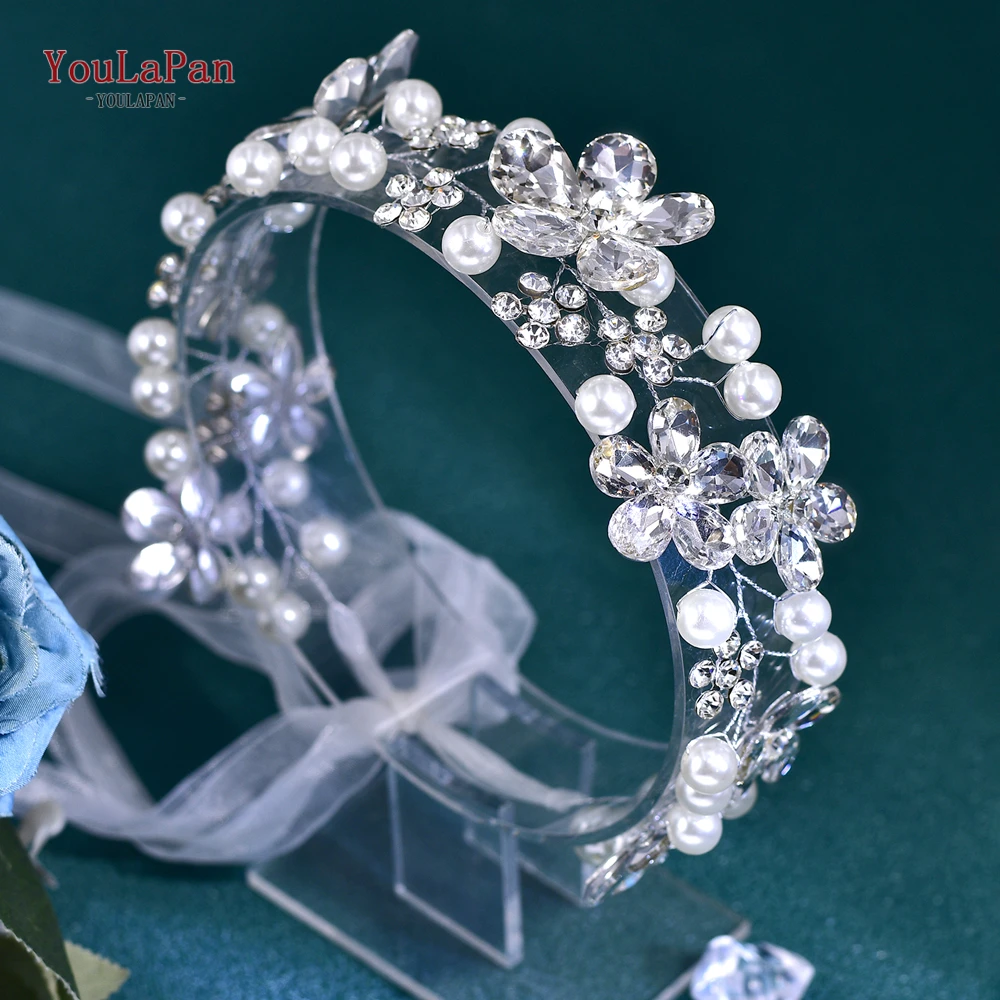 YouLaPan, diadema de novia con diamantes de imitación y perlas de Color plateado, Tiara, diadema para mujer, joyería para el cabello, accesorios para el cabello de boda HP789