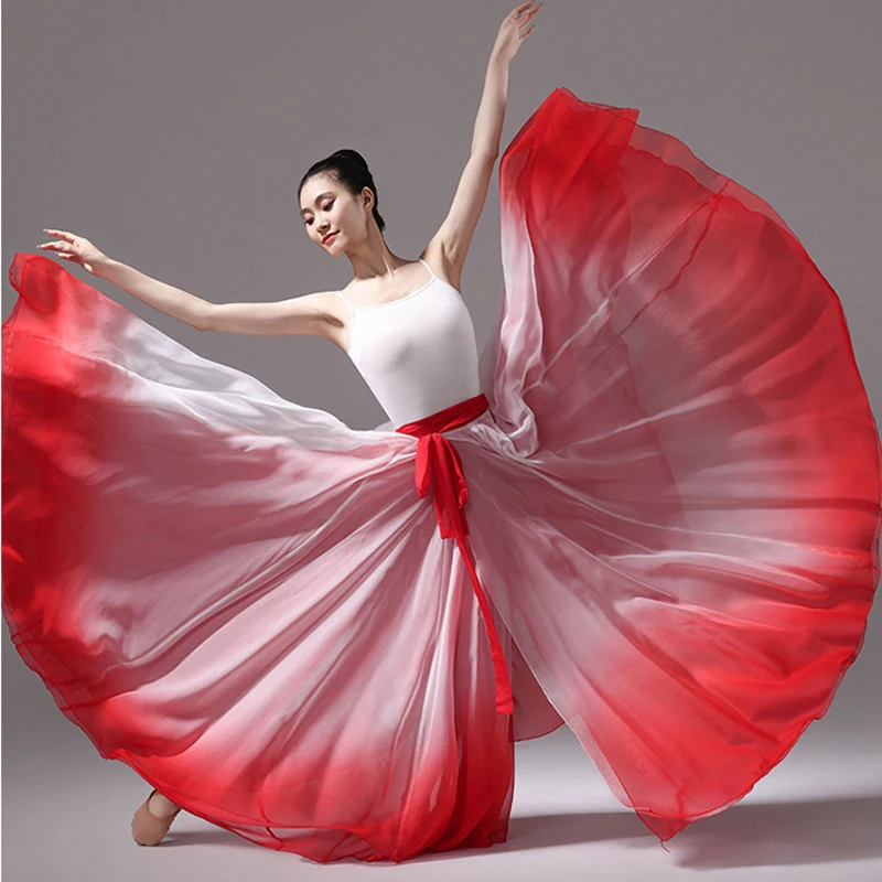 Women Classical Dance Half Skirts Practice Costume Gradient Gauze Chiffon Elegant Performance Half Dress Both sides can wear