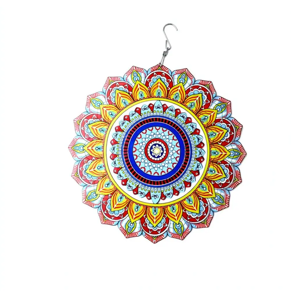 Metal Mandala Wind Spinner Hanging Decoration Outdoor Garden Yard Art Lawn 3D Kinetic Sculpture Pastoral Style Gift