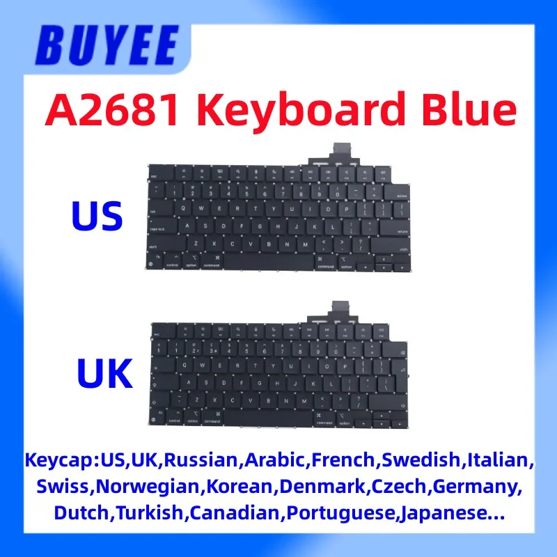 

Original New For Apple Macbook Air M2 13.6" Retina A2681 2022 US UK KR SE DE IT SE NY Russian Spain French Arabic Keyboard Blue