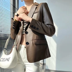 High Quality First Layer Sheepskin Blazer Jacket for Women Autumn Single-breasted Black/Coffee Real Leather Blazer Coats Female