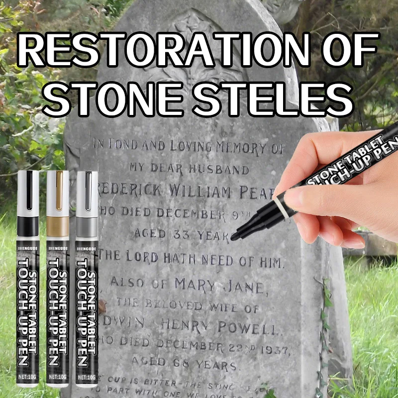 Tombstone Color Restoration Pen, for Gold Lettering on Tombstones, Available in Multiple Colors: Black/Gold/Silver/Red/White, Suitable for Tombstones, Monuments, Tiles, Pottery, Marble, Etc., Ensuring That the Cherished Writing Is as Clear as Ever, Preserving the Memories