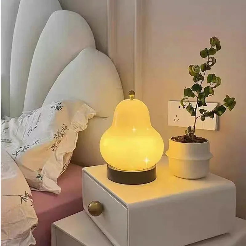 Lámpara de mesa de vidrio en forma de pera, 3 modos de iluminación adecuados para cabecera, dormitorio, estudio, sala de estar, luz nocturna decorativa, decoración del hogar